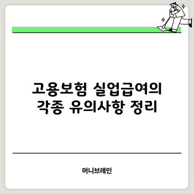 고용보험 실업급여의 각종 유의사항 정리